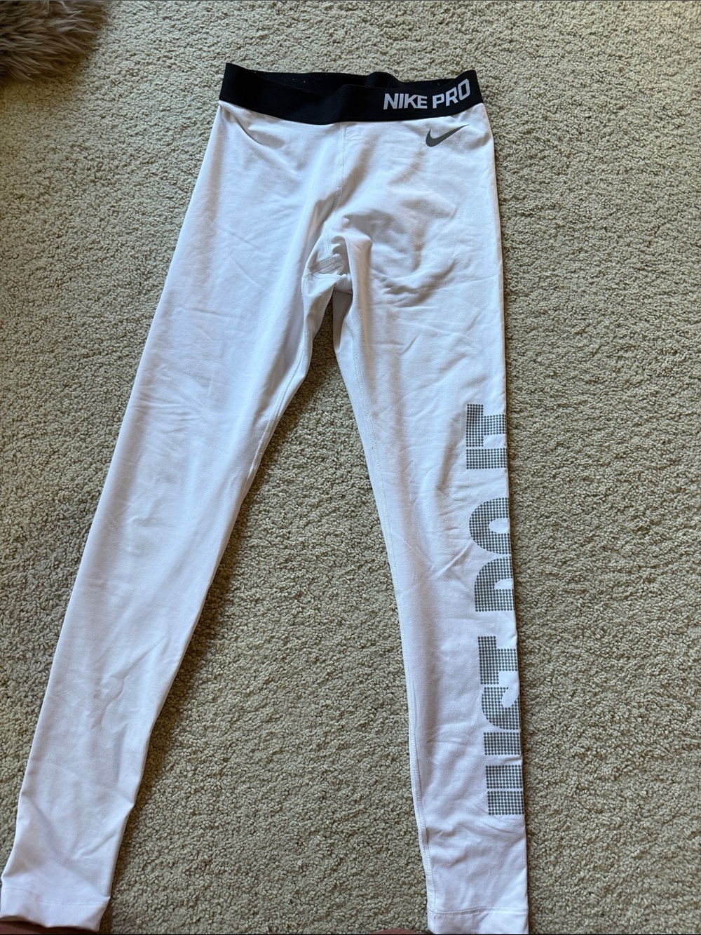 Nike White womens Leggings with Black Nike Pro Waistband